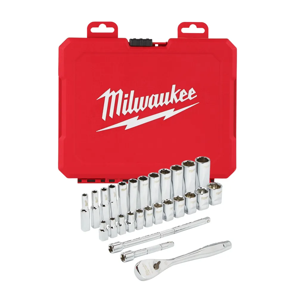 Milwaukee Zestaw grzechotek i nasadek 1/4 Drive 28 szt. Zestaw grzechotek i nasadek metrycznych 4932464943