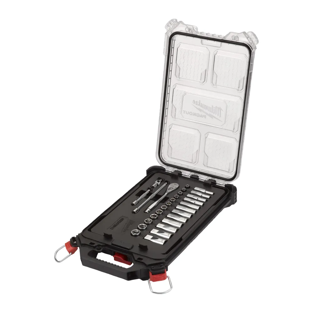 Milwaukee Zestaw grzechotek i nasadek 1/4" metryczny 28 szt. Zestaw grzechotek i nasadek PACKOUT 4932478812