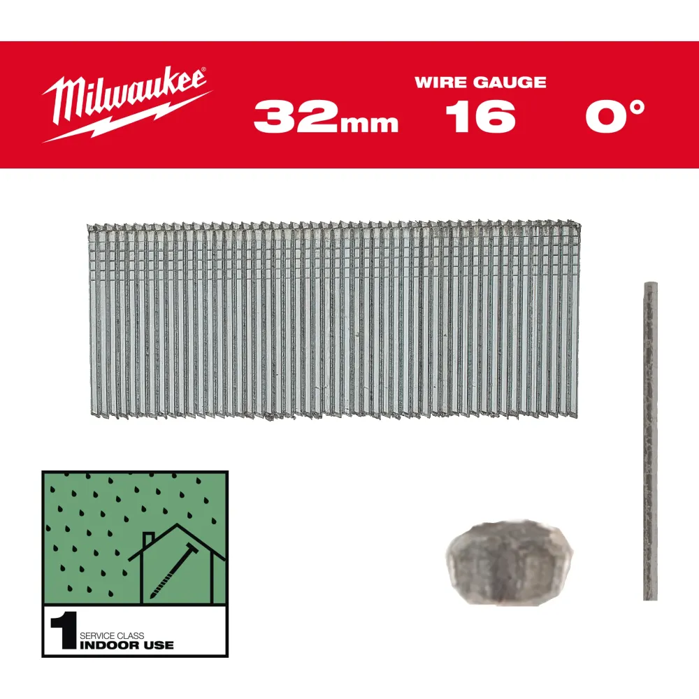 Milwaukee Gwoździe wykończeniowe 16G II proste 16G / 0° / 25mm / G / SC1 - 5,000 szt. 4932498312
