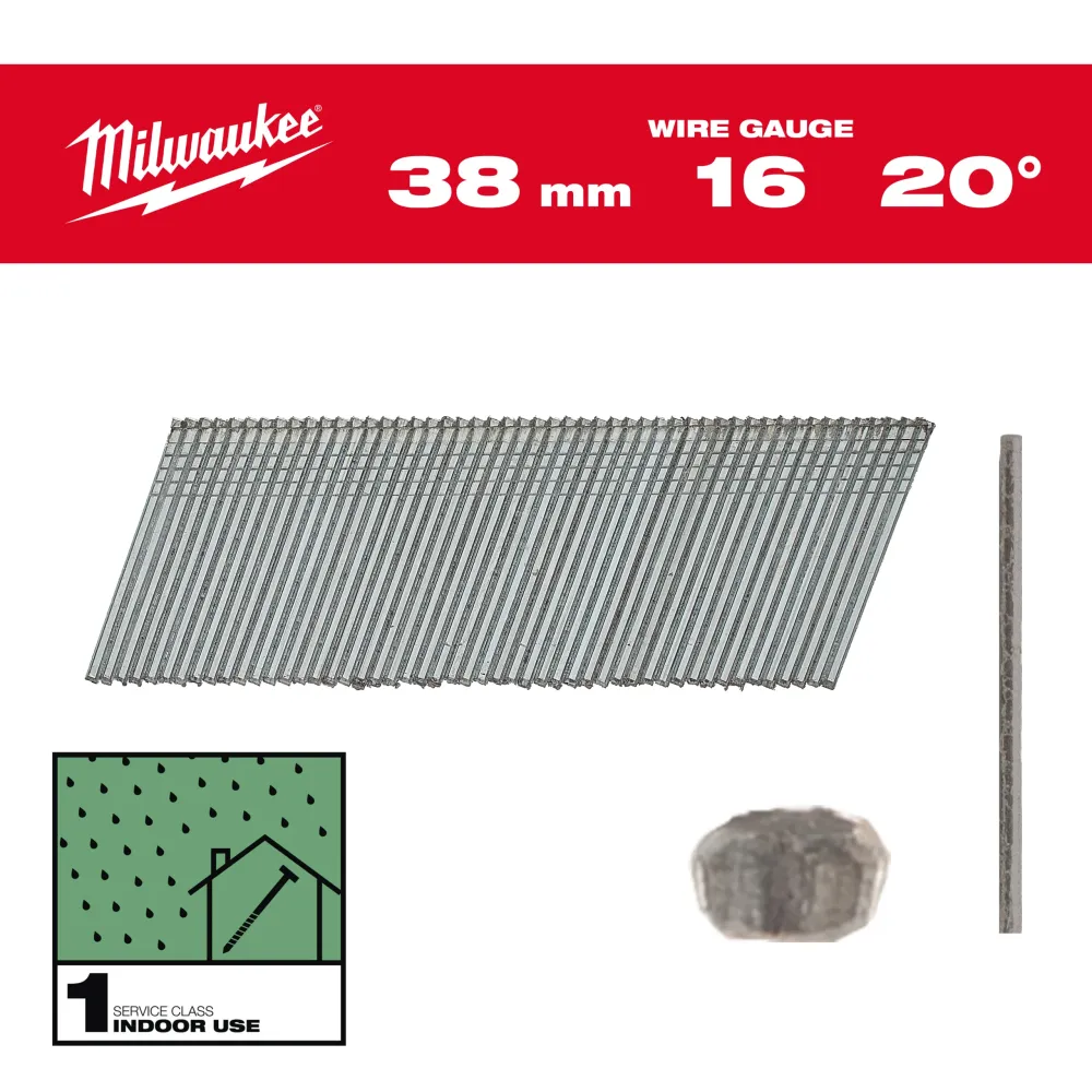 Milwaukee 16G Finish Nails II kątowe 16G / 20° / 38 mm / G / SC1 - 2,000 szt. 4932492583