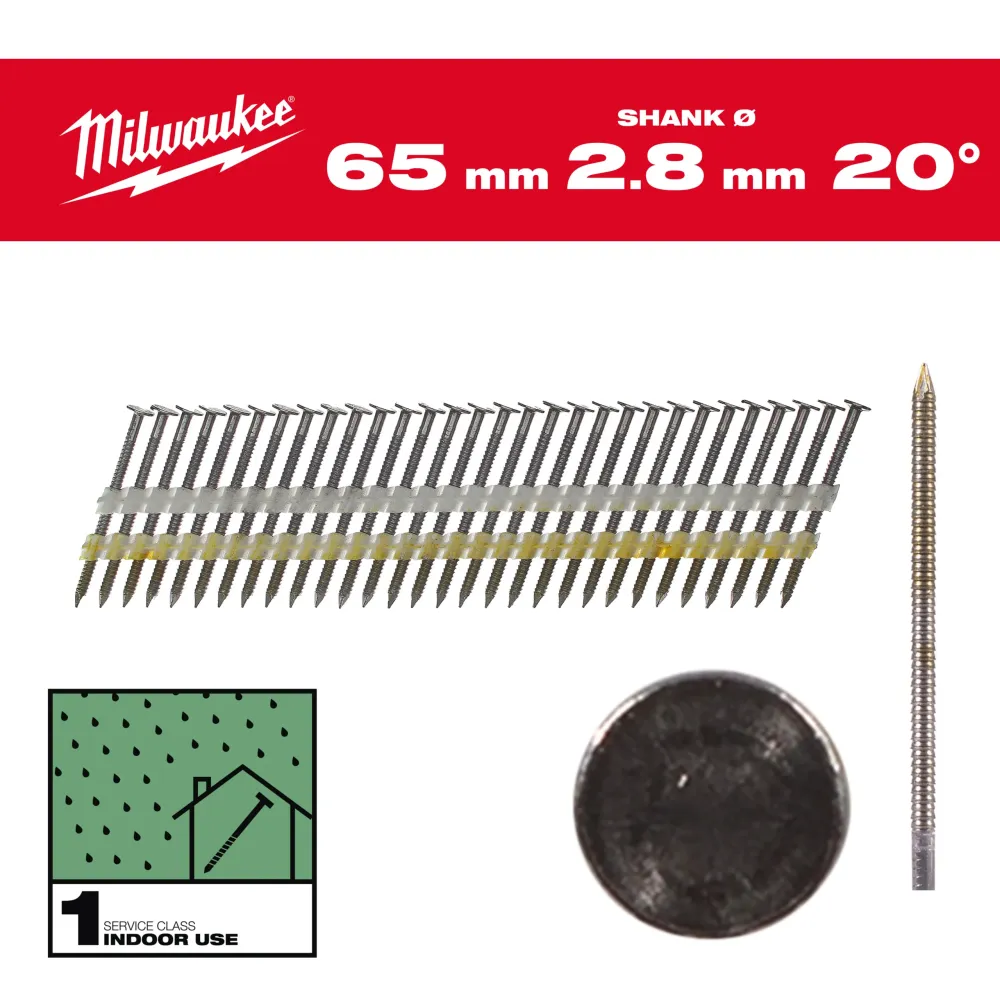 Milwaukee Gwoździe do ram 20° II 20° okrągła główka 65 mm / RS / B / SC1 - 2,000 szt. 4932492587