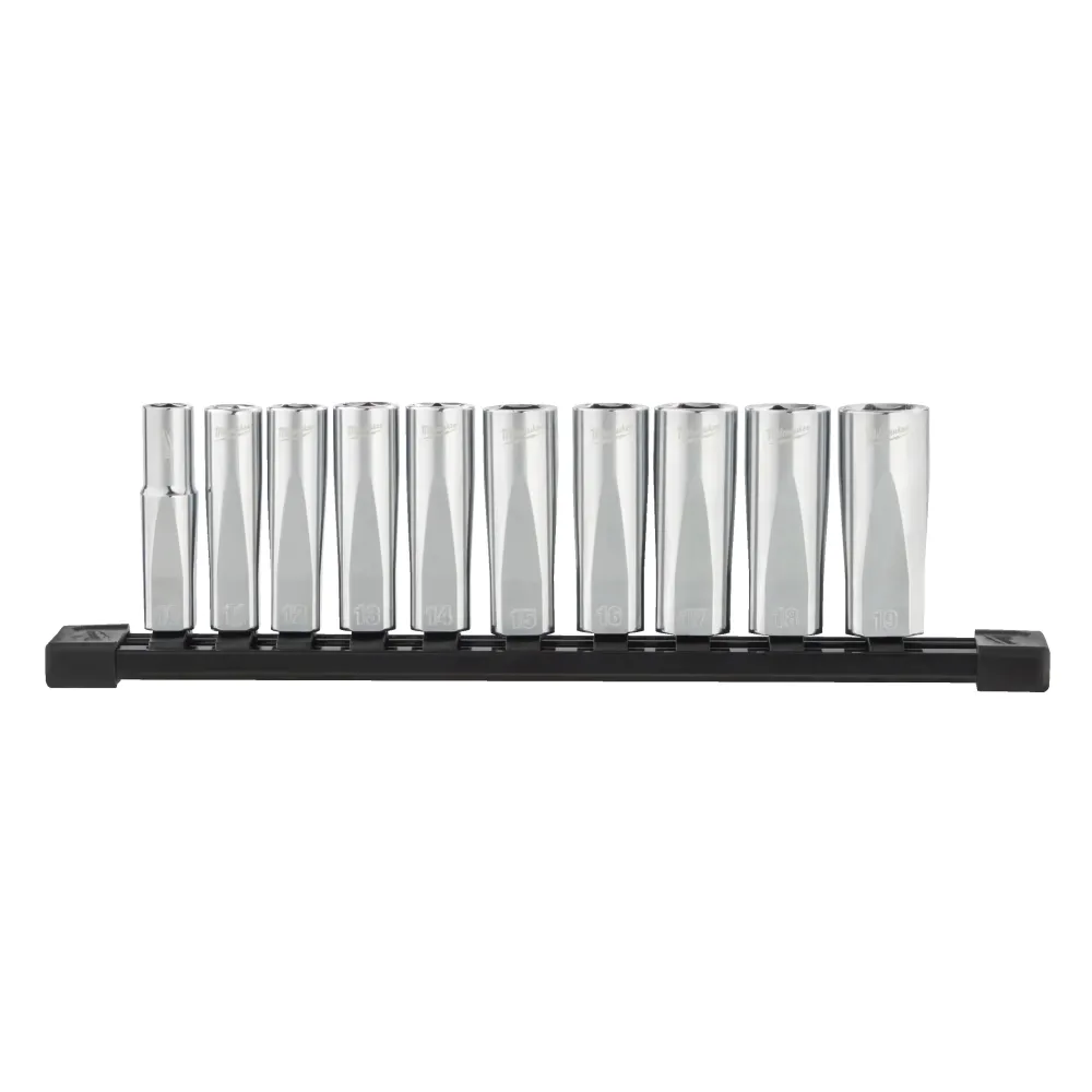 Milwaukee Zestawy nasadek 3/8" Drive Chrome Nasadki metryczne głębokie Chrome 3/8" Drive - 10 szt. 4932492509