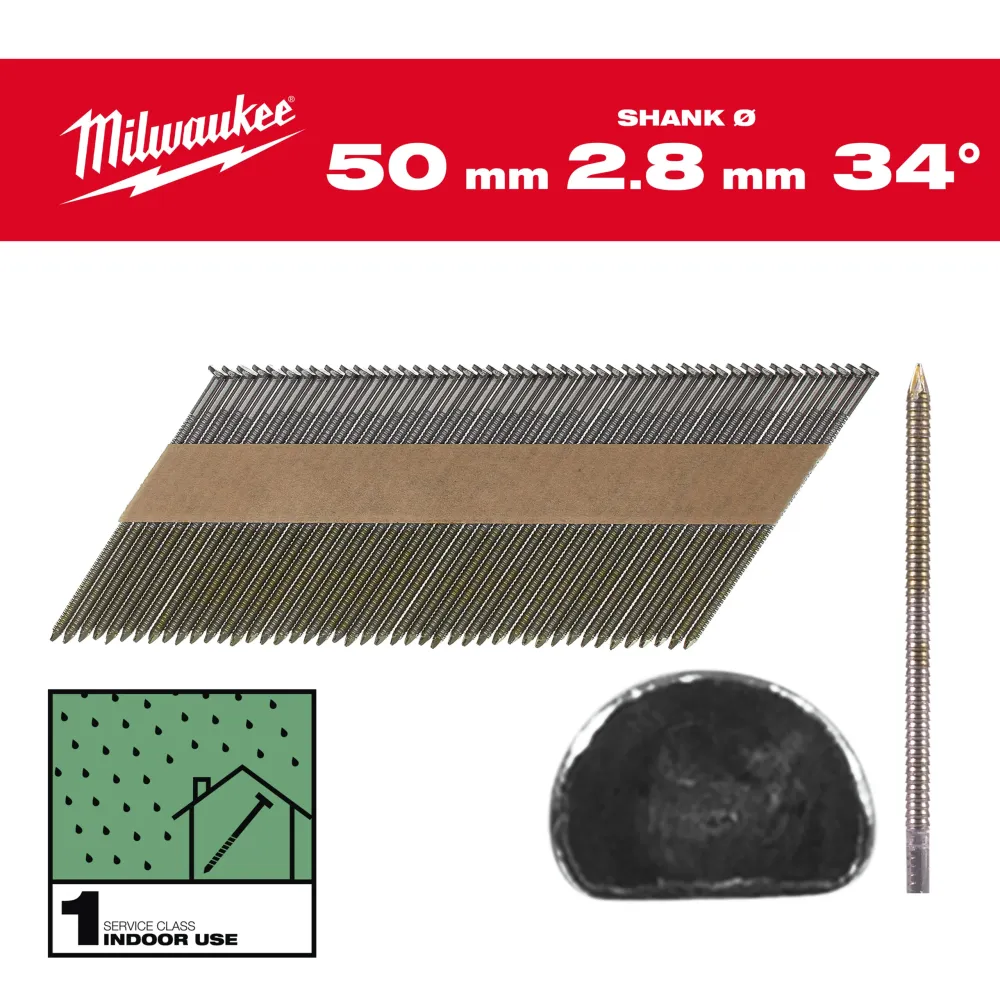 Milwaukee Gwoździe szkieletowe 34° II 34° D-Head 50 mm / RS / B / SC1 - 2,200 szt. 4932492599