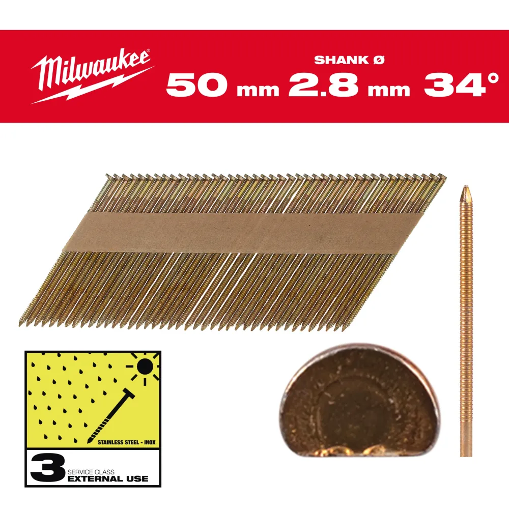 Milwaukee Gwoździe szkieletowe 34° II 34° D-Head 50 mm / RS / HDG / SC3 - 2,200 szt. 4932492613