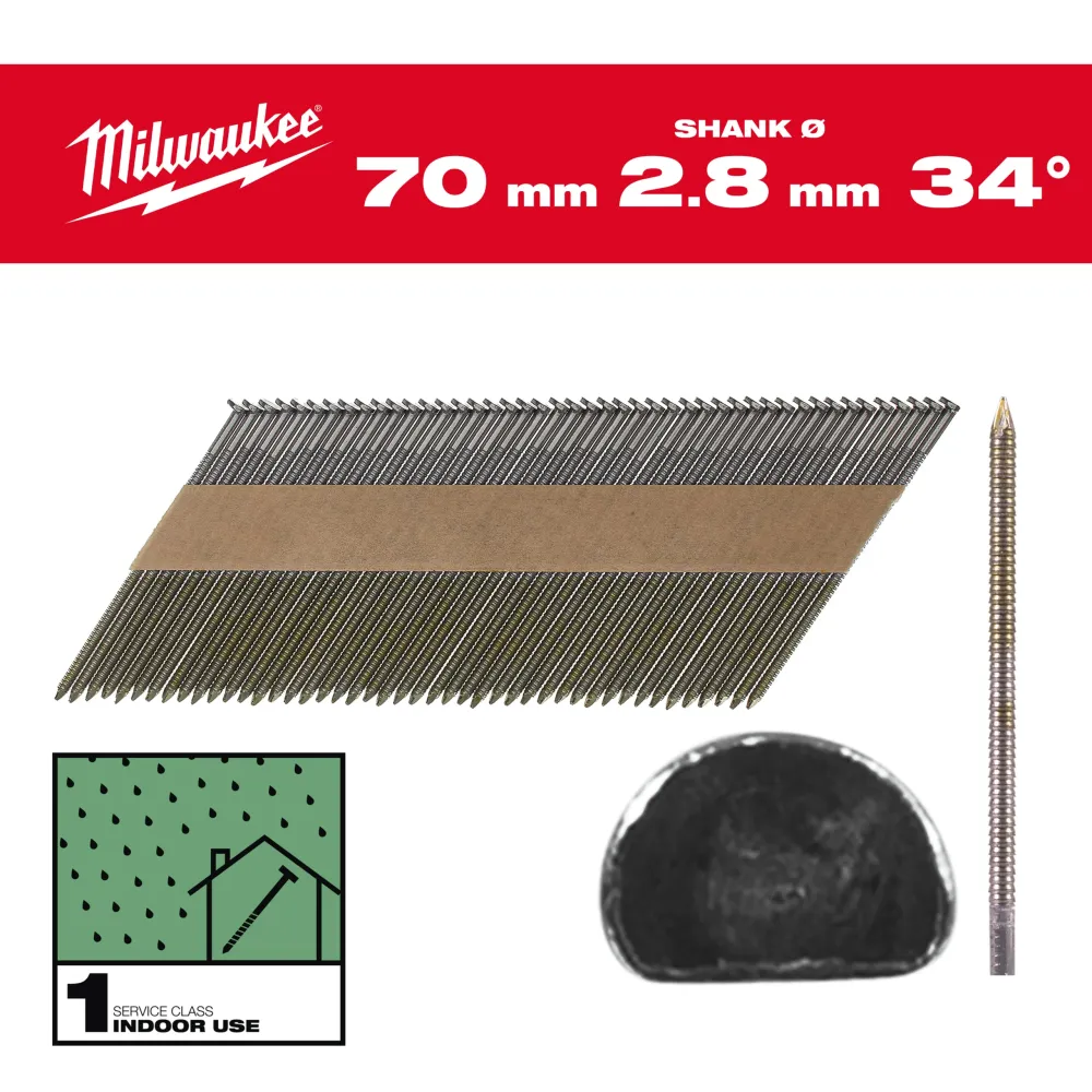 Milwaukee Gwoździe szkieletowe 34° II 34° D-Head 70 mm / RS / B / SC1 - 2,200 szt. 4932492601