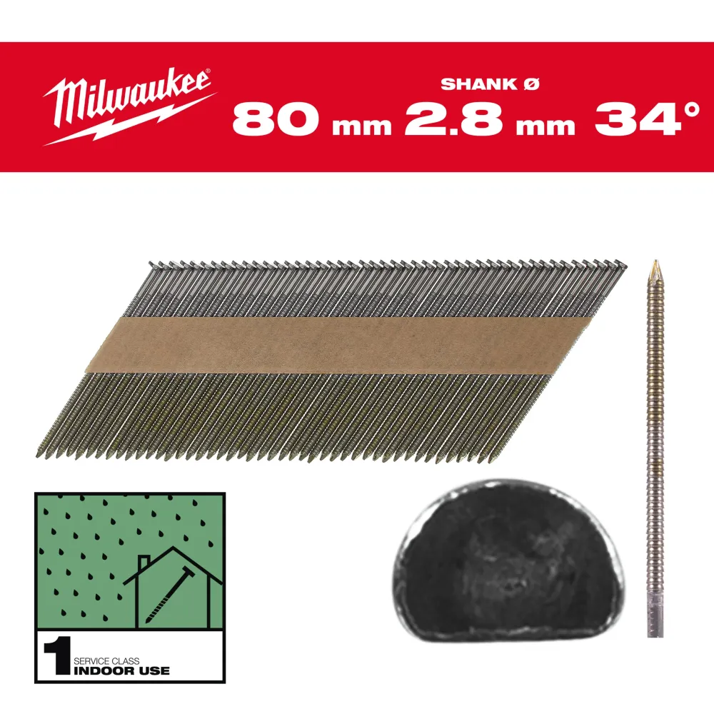 Milwaukee Gwoździe szkieletowe 34° II 34° D-Head 80 mm / RS / B / SC1 - 2,200 szt. 4932492603