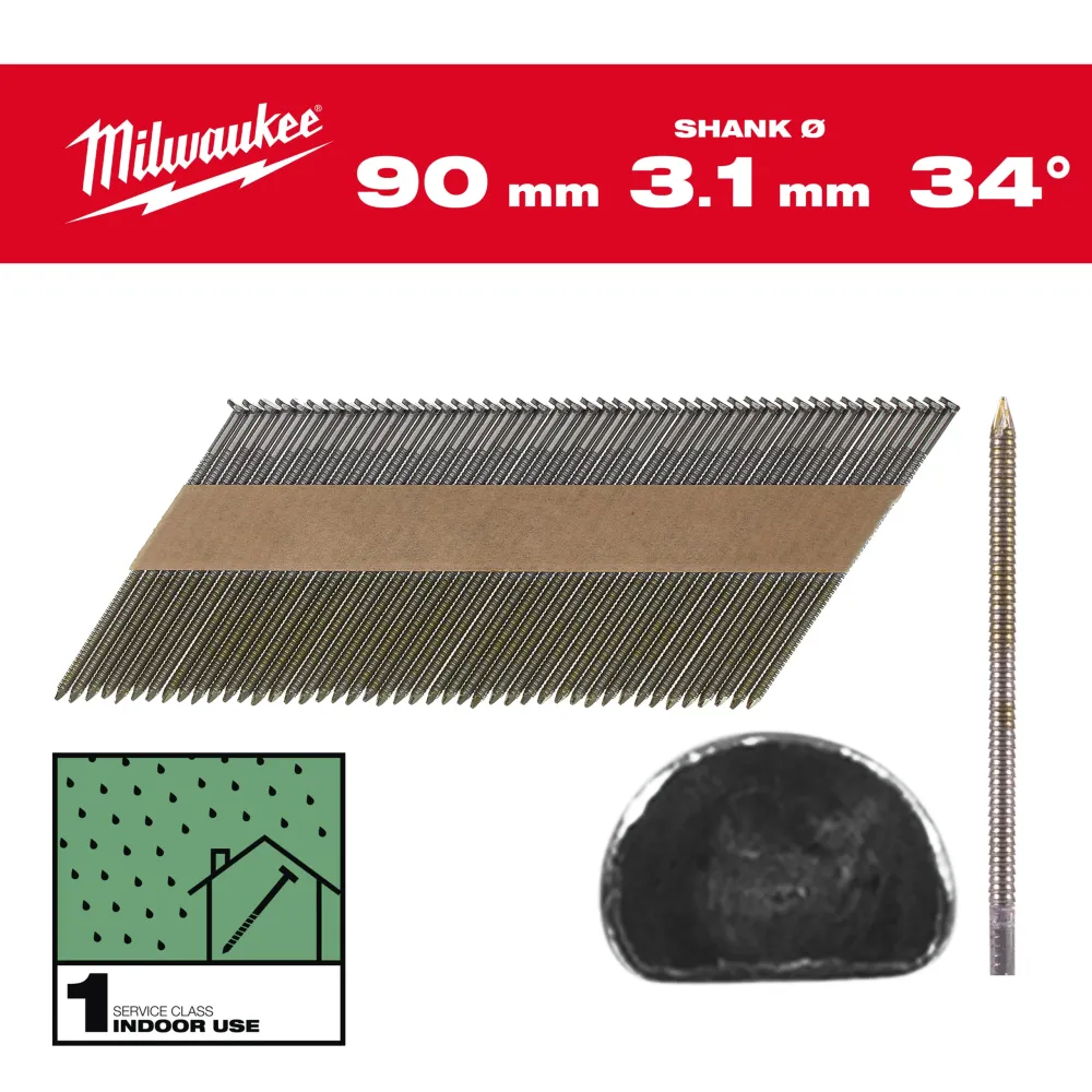Milwaukee Gwoździe szkieletowe 34° II 34° D-Head 90 mm / RS / B / SC1 - 2,200 szt. 4932492604