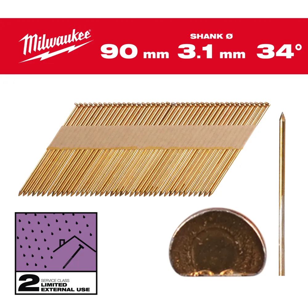 Milwaukee Gwoździe szkieletowe 34° II 34° D-Head 90 mm / SS / G / SC2 - 2,200 szt. 4932492605
