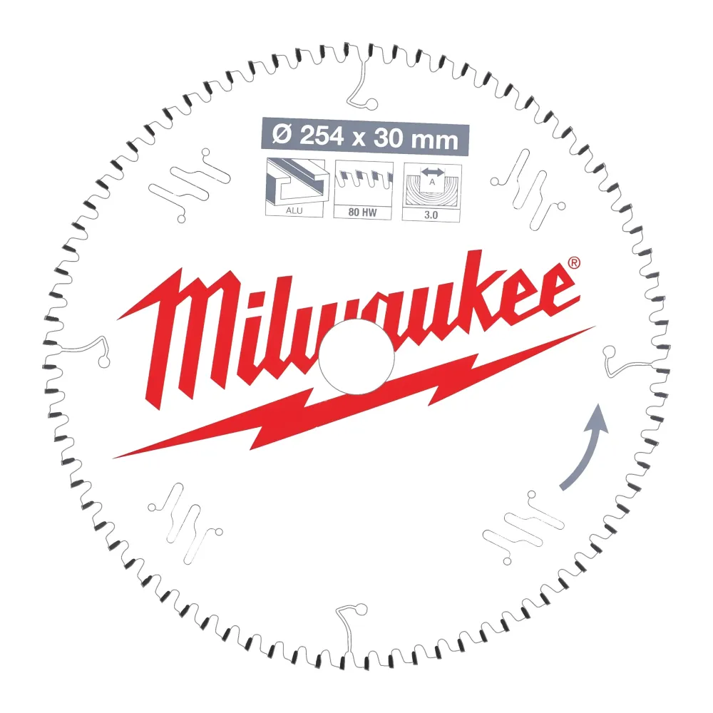 Milwaukee Tarcze tnące do pił ukosowych Gen II CSB MS Alu254 x 30 x 3,0 x 80TF neg. 4932471318