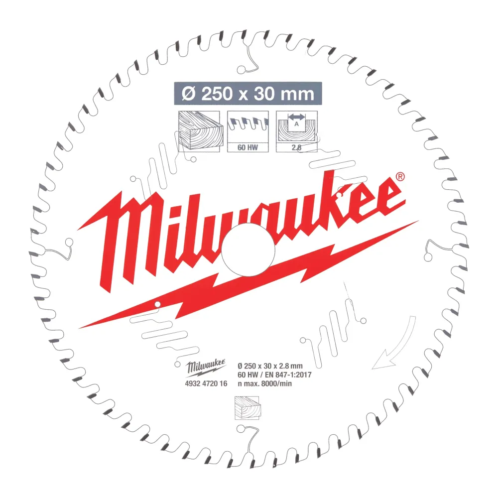 Milwaukee Tarcze tnące do pił ukosowych Gen II CSB MS W 250x30x2.8x60ATB 4932472016