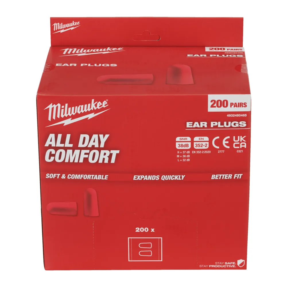 Milwaukee Zatyczki do uszu Foam Ear Plugs Zatyczki do uszu z pianki - 200 par 4932480465