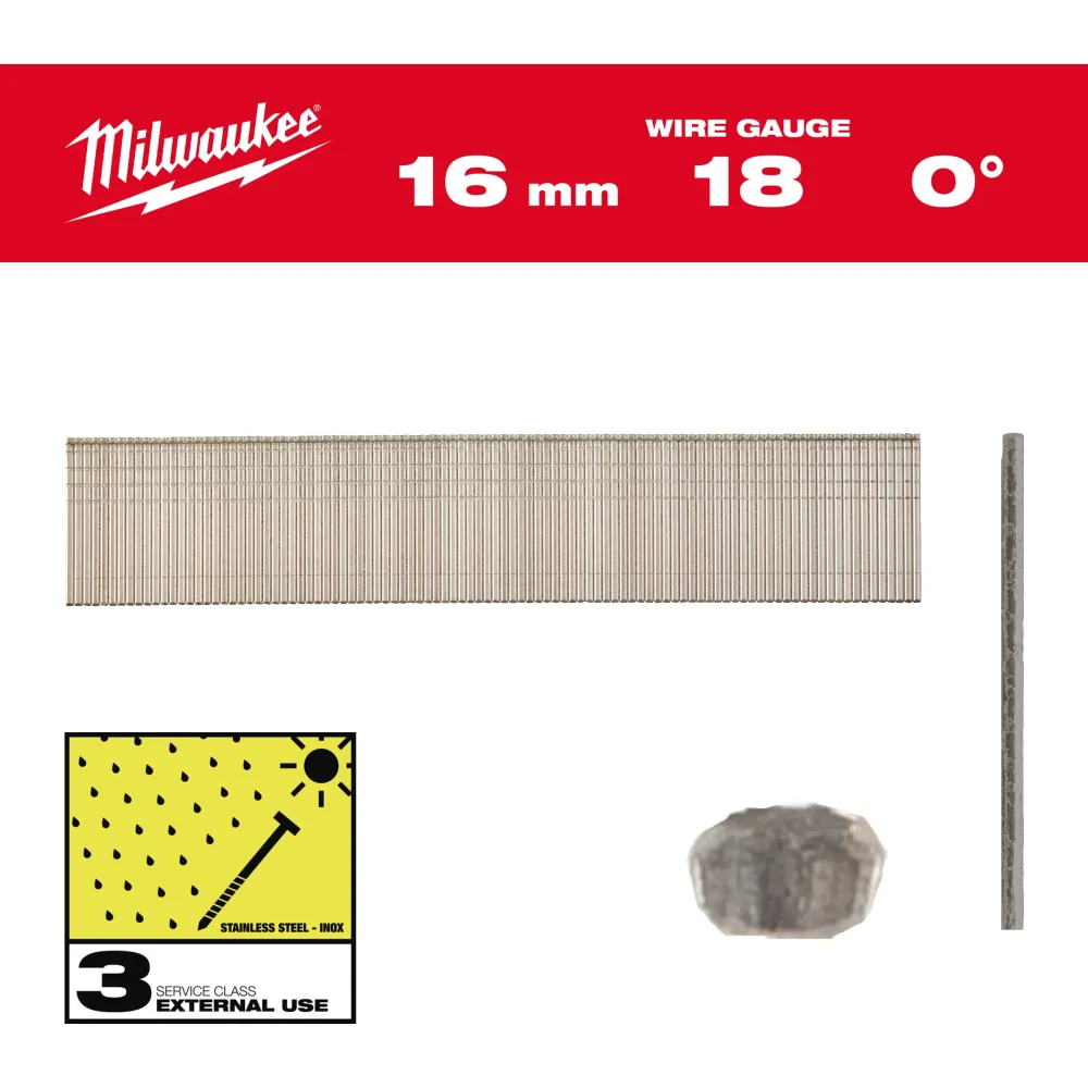 Milwaukee 18G Brad Nails II Inox 18G / 16 mm / SC3 - 10,000 szt. 4932492557