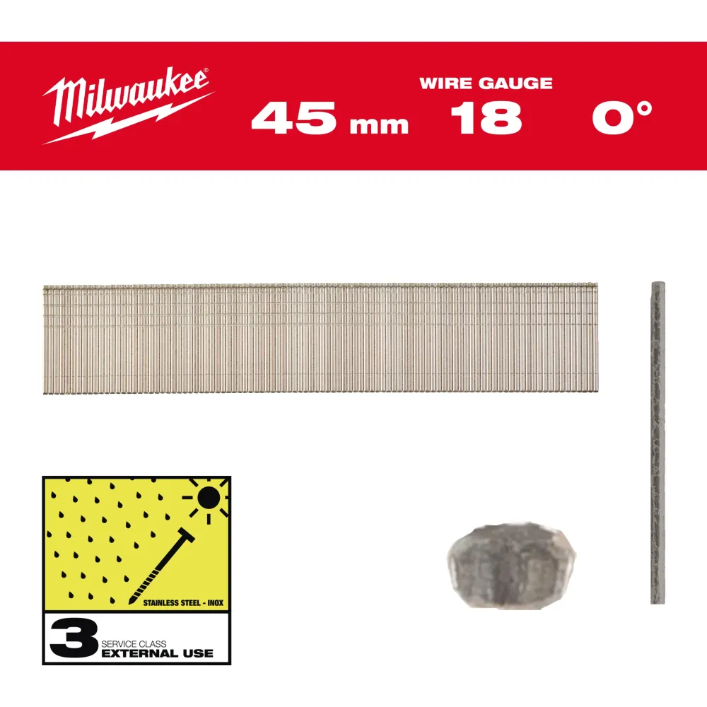 Milwaukee 18G Brad Nails II Inox 18G / 45 mm / SC3 - 5,000 szt. 4932492563