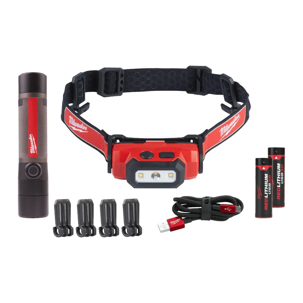 Milwaukee L4 FMHLLED-302 REDLITHIUM™ USB Power Pack latarka czołowa + ręczna 4V + 2x3,0ah + kabel USB 4933492105