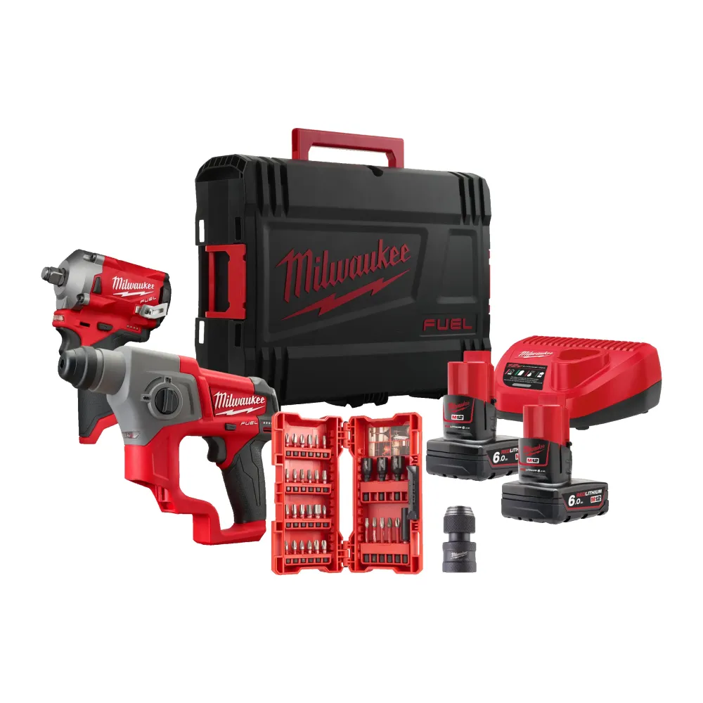 Milwaukee M12 FPP2BP-602X: Zestaw Młotowiertarka + Klucz Udarowowy