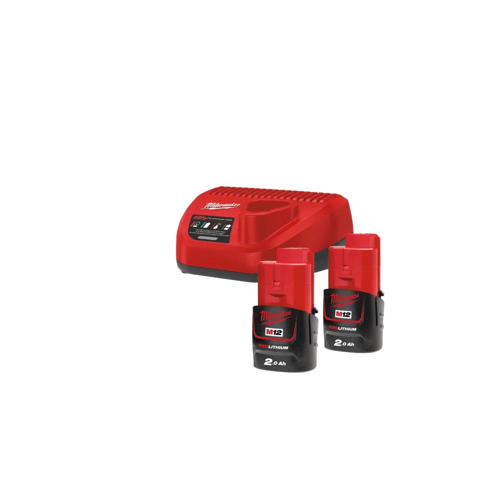 Milwaukee M12 NRG-202 – zestaw 2x akumulator 2,0 Ah i ładowarka 12V | SanPro.Net