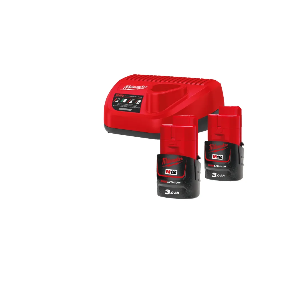 Milwaukee M12 NRG-302 – zestaw akumulatorów 2x3,0 Ah i ładowarka 12V | SanPro.Net