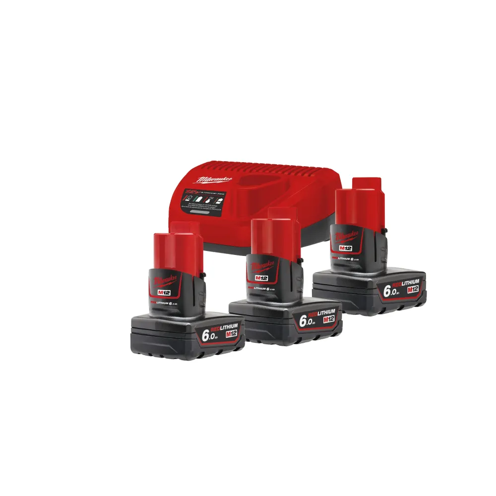 Milwaukee M12 NRG-603 - Zestaw 3x6.0Ah Akumulatorów i Ładowarka - Sanpro.net