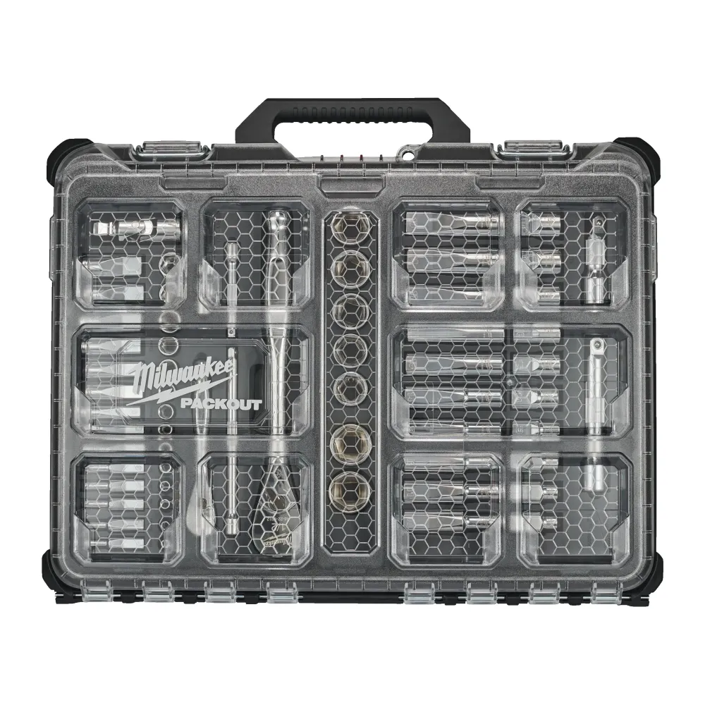 Milwaukee Packout 1/4" + 1/2" 63-częściowy zestaw grzechotek/nasadek 4932493661