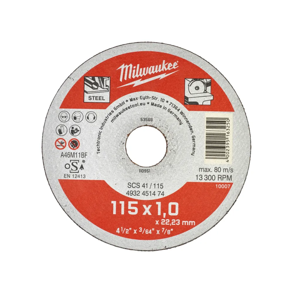 Milwaukee Tarcze tnące do metalu Thin - seria Contractor SCS 41 / 115 x 1 x 22 mm Seria Contractor - 1 szt. 4932451474
