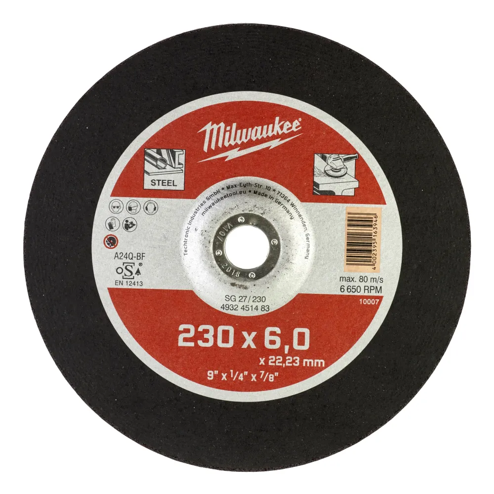 Milwaukee Tarcze szlifierskie Metal - seria Contractor SG 27 / 230 x 6 x 22 mm Seria Contractor - 1 szt. 4932451483