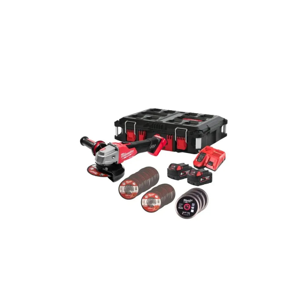 Milwaukee M18 FSAG125XB100P-502P akumulatorowa szlifierka kątowa 125 mm 18V w walizce PACKOUT + 2x5,0ah + ładowarka 4933498241