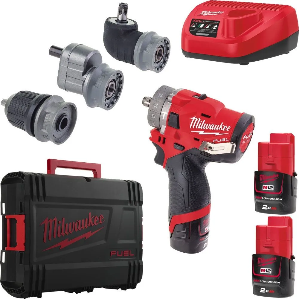 Milwaukee M12 FPDXKIT-202X FUEL™  Zestaw Wiertarko-Wkrętarki + Uchwyty