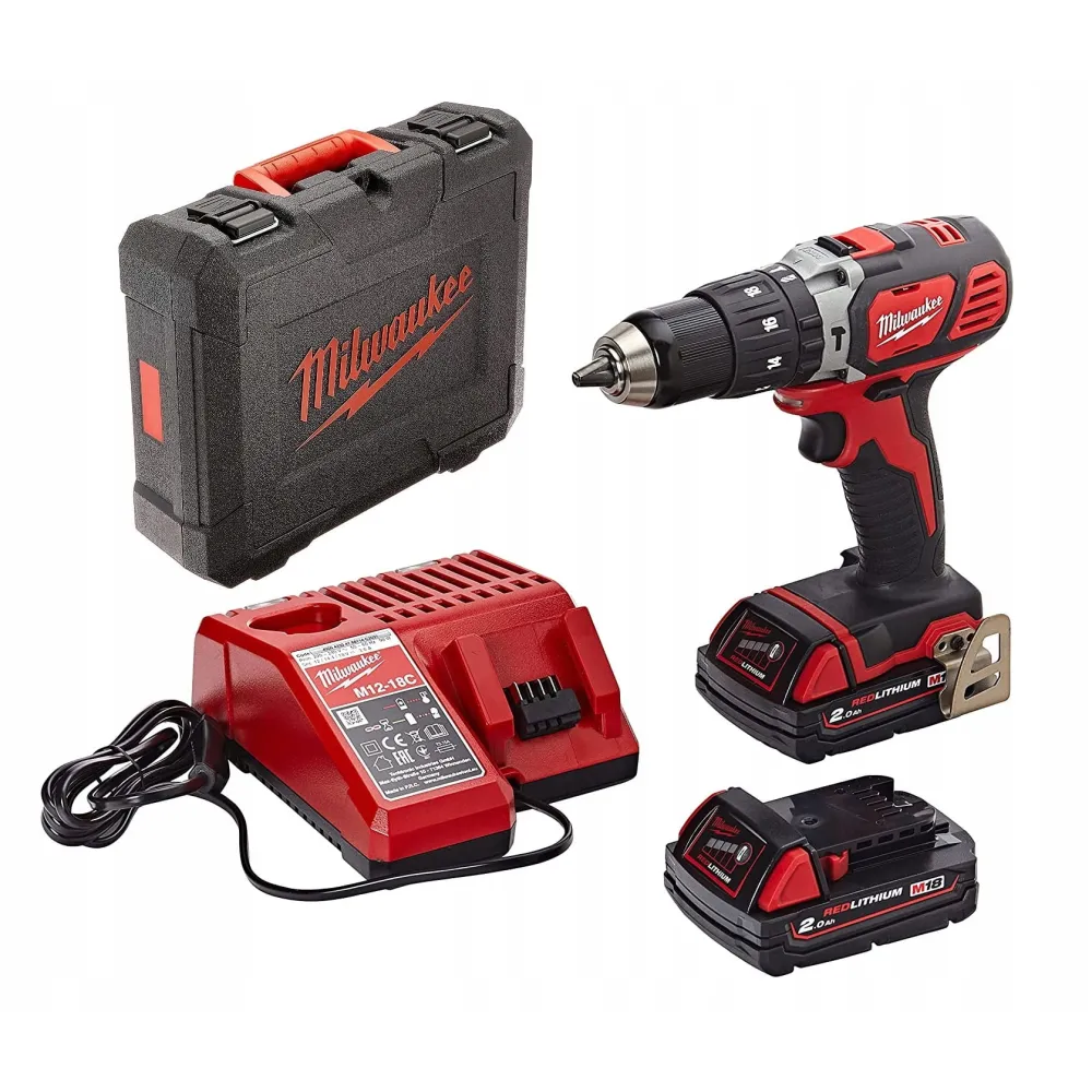 Milwaukee M18 BPD-202C - Zestaw Kompaktowej Wiertarko-Wkrętarki Udar