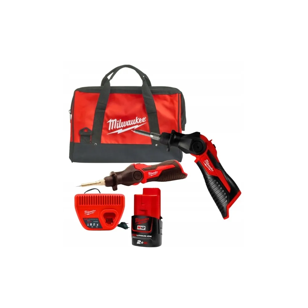 Milwaukee M12 SI-201C subkompaktowa lutownica akumulatorowa 12V 2,0 Ah z ładowarką i torbą | SanPro.Net