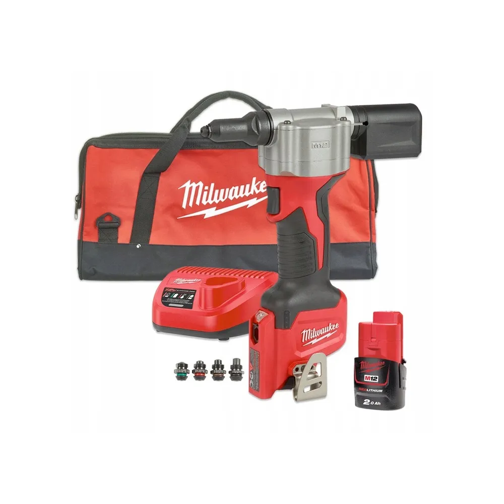 Milwaukee M12 BPRT-201X subkompaktowa nitownica 12V 2,0 Ah z ładowarką i torbą | SanPro.Net