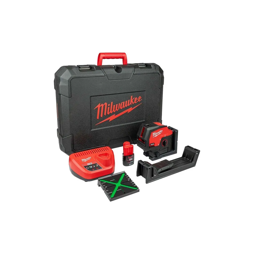 Milwaukee M12 CLLP-301C – Laser zielony krzyżowy liniowo-punktowy 12V z akumulatorem 3,0Ah | SanPro.Net