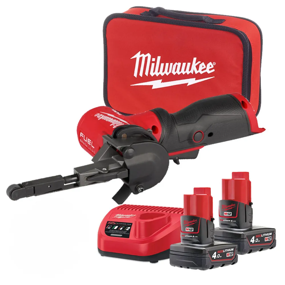 Milwaukee M12 FBFL10-402B FUEL™  pilnik taśmowy 10mm 12V zestaw w torbie | SanPro.Net