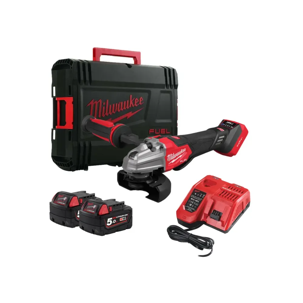 Milwaukee M18 FSAGSVO125X-502X FUEL™ – Szlifierka kątowa 125 mm z regulacją prędkości i ONE-KEY™ Zestaw | SanPro.Net